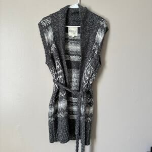Kenji Gray Fair Isle Long Vest Cardigan Alpaca Wool Blend Open Front Duster L